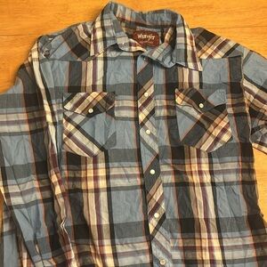 Wrangler western shirt L , blue pearl snap shirt.